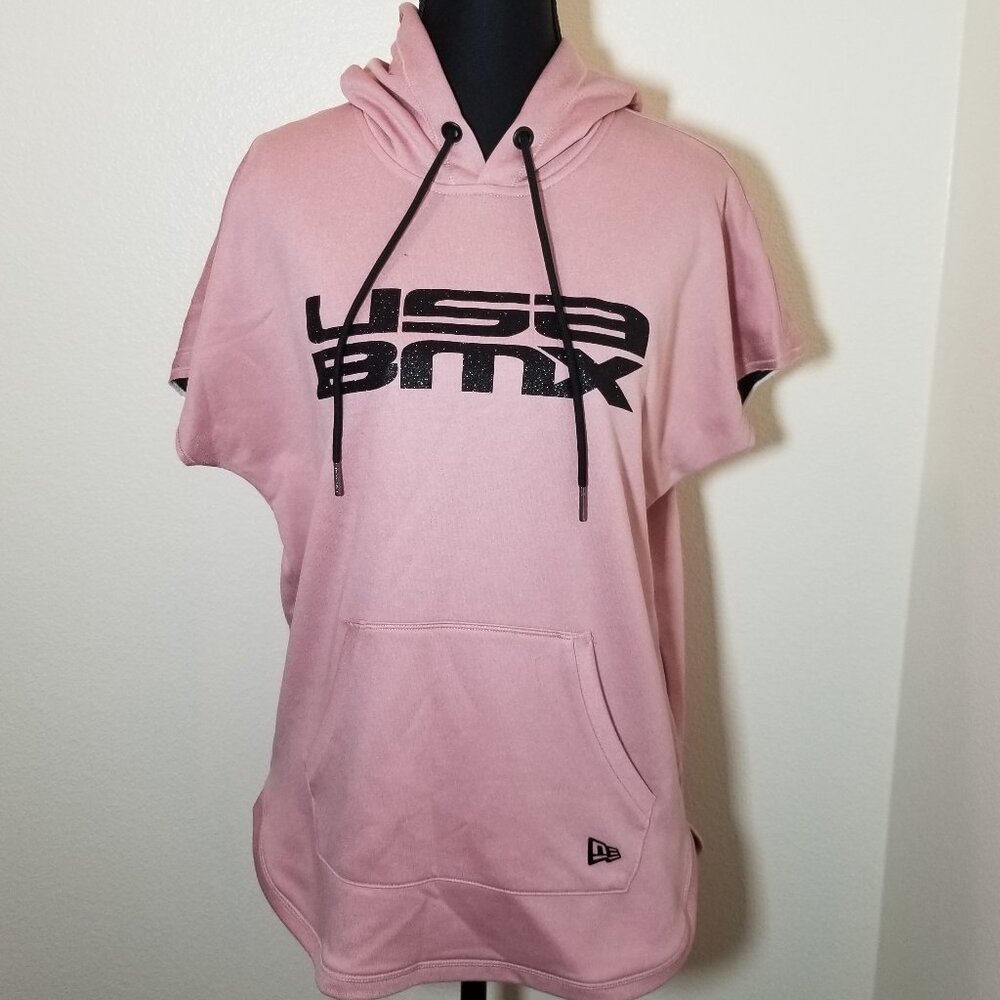 New Era Women XS USA BMX Performance Terry Short Sleeve Hoodie Pink Y2K Biker